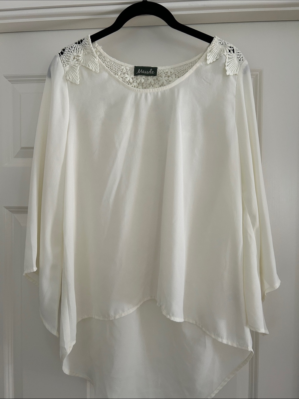 Maude Cream Lace-Trim Flowing High-Low Blouse